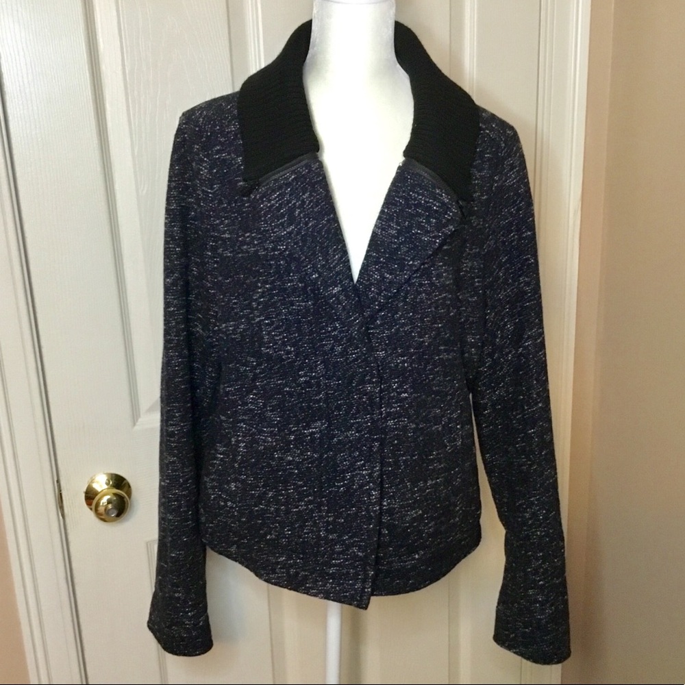 GAP Black Wool Blend Jacket with Sweater Collar - L